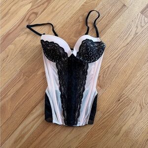 Vintage Victoria’s Secret black and light pink corset bustier sexy lingerie 34C
